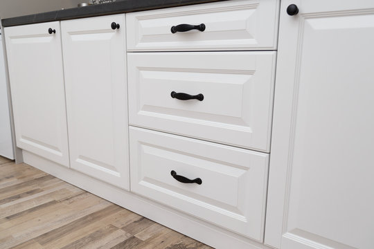 Kitchen furniture. White kitchen drawers