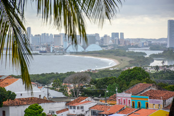 Beautiful aerial view of  buildings and beach view of Olinda and Recife in Pernambuco, Brazil