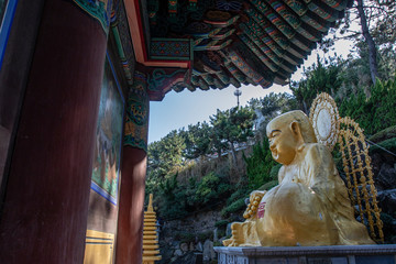 Golden Buddha of the Haedong Yonggungsa buddhist monastery in Busan, South Korea