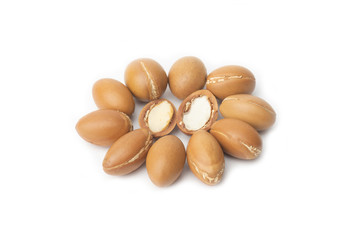 ARGAN SEEDS isolated on a white background. Argan oil and argan nuts concept