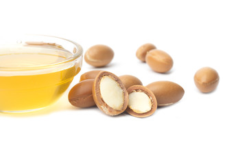 ARGAN SEEDS isolated on a white background. Argan oil and argan nuts concept