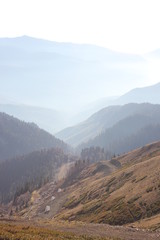 Foggy sunrise in the mountains
