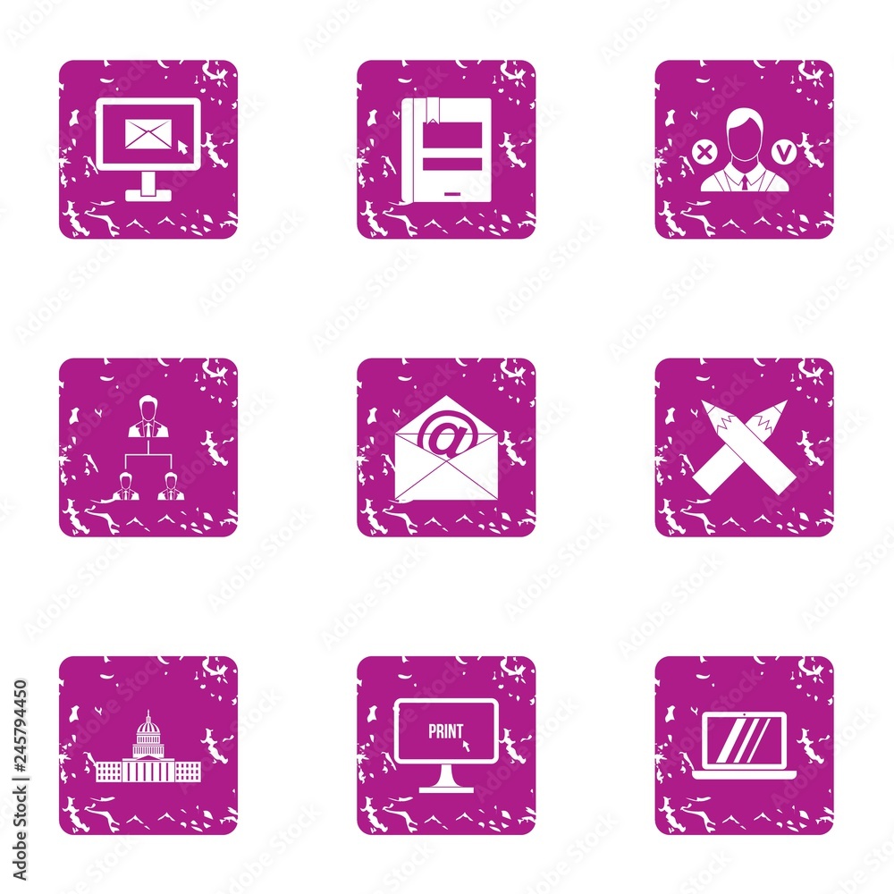Poster send to university icons set. grunge set of 9 send to university vector icons for web isolated on wh