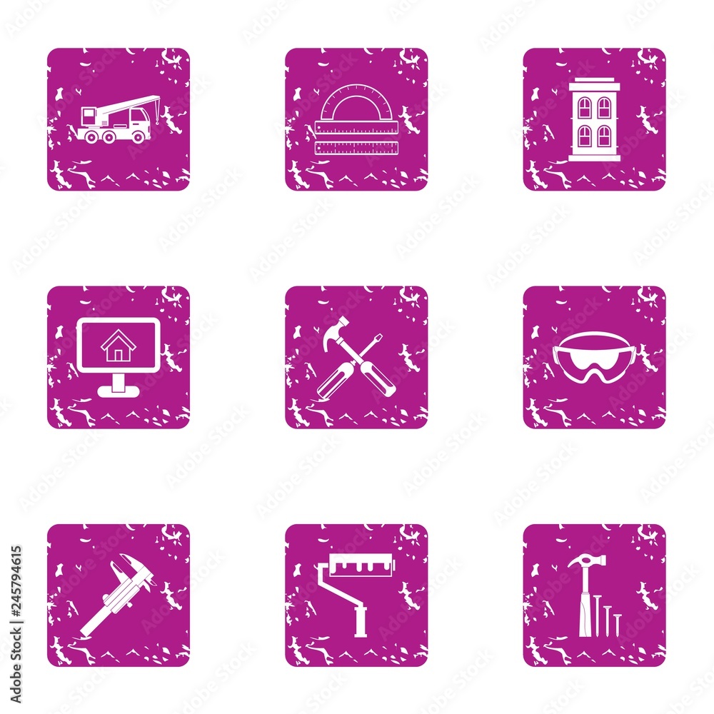 Poster edifice icons set. grunge set of 9 edifice vector icons for web isolated on white background