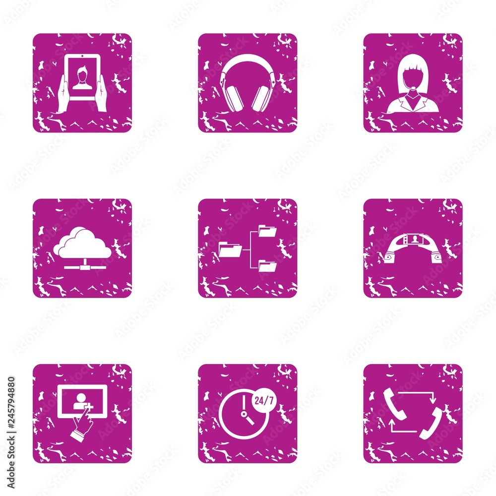 Poster report online icons set. grunge set of 9 report online vector icons for web isolated on white backgr