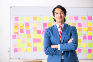 Young handsome employee with many conflicting priorities 