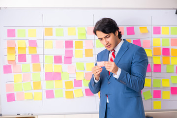 Young handsome employee with many conflicting priorities 