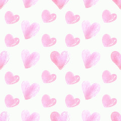 Fototapeta na wymiar Seamless pattern with hearts on white background Watercolor illustration. Valentines day