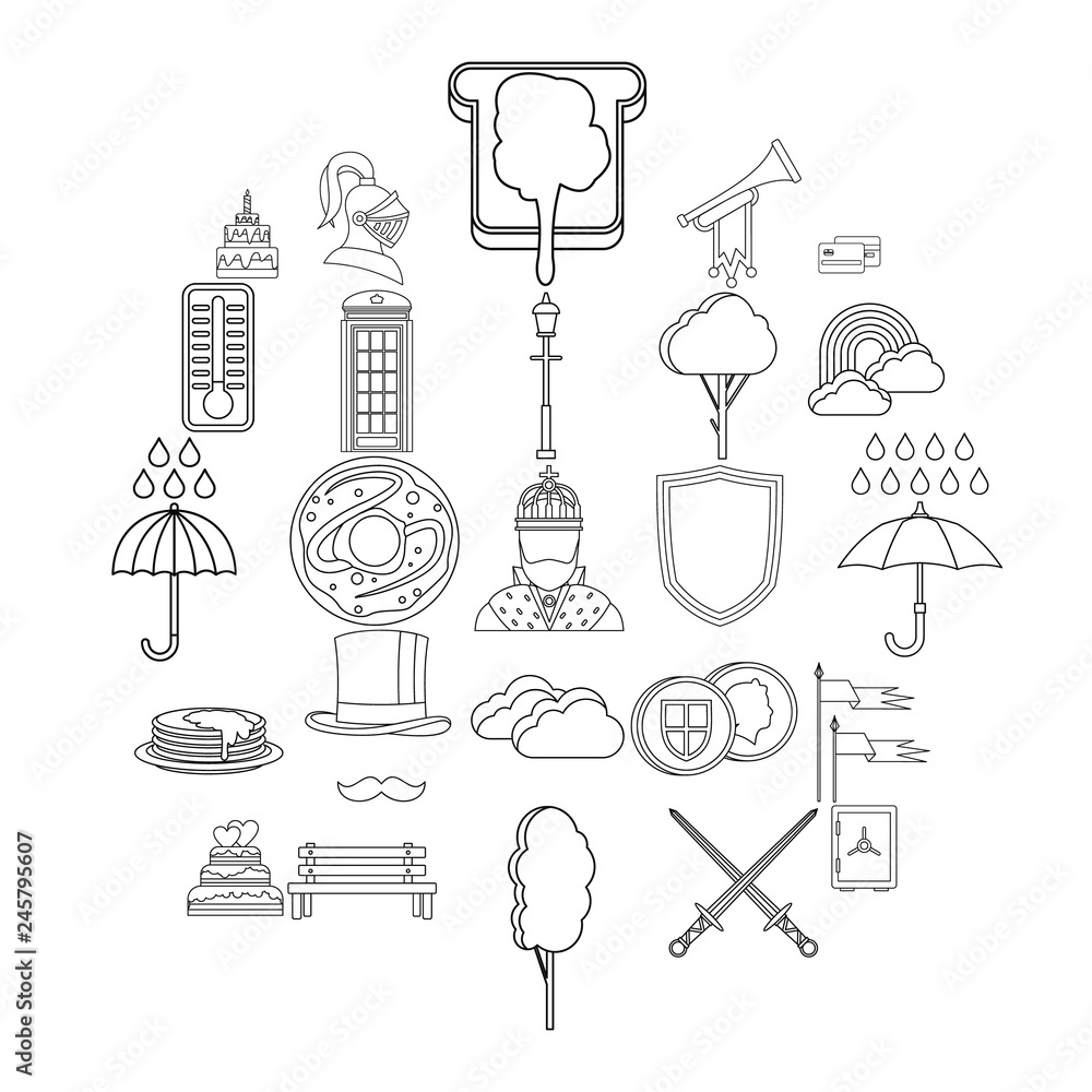 Poster breakfast in bed icons set. outline set of 25 breakfast in bed vector icons for web isolated on whit