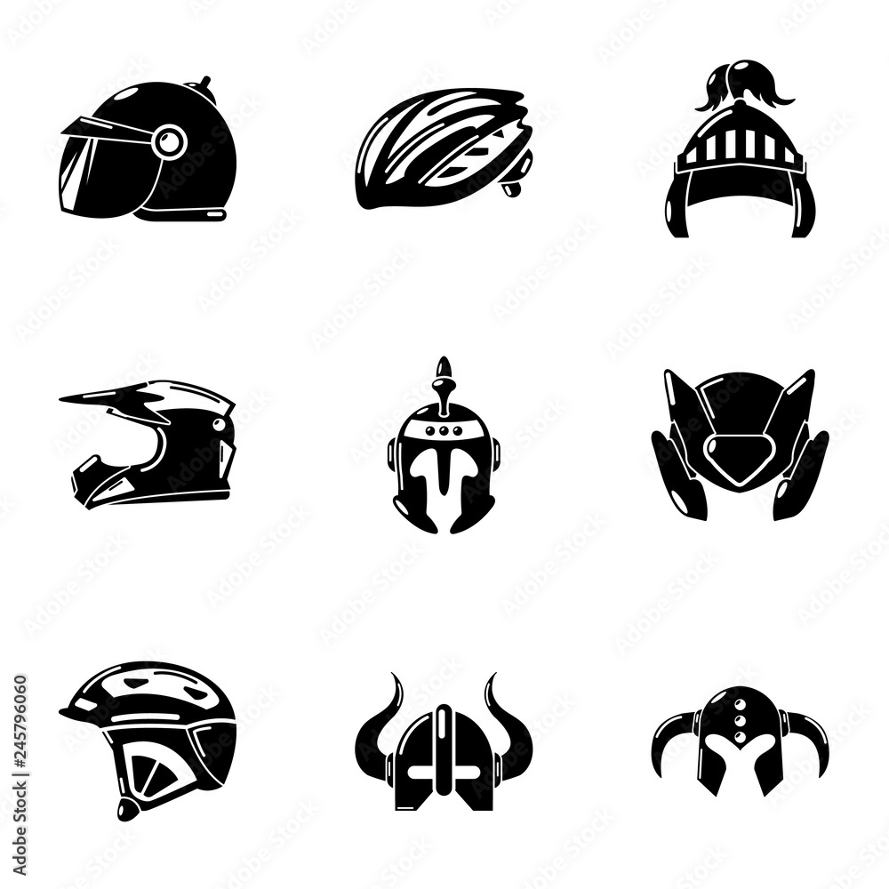 Poster crash helmet icons set. simple set of 9 crash helmet vector icons for web isolated on white backgrou