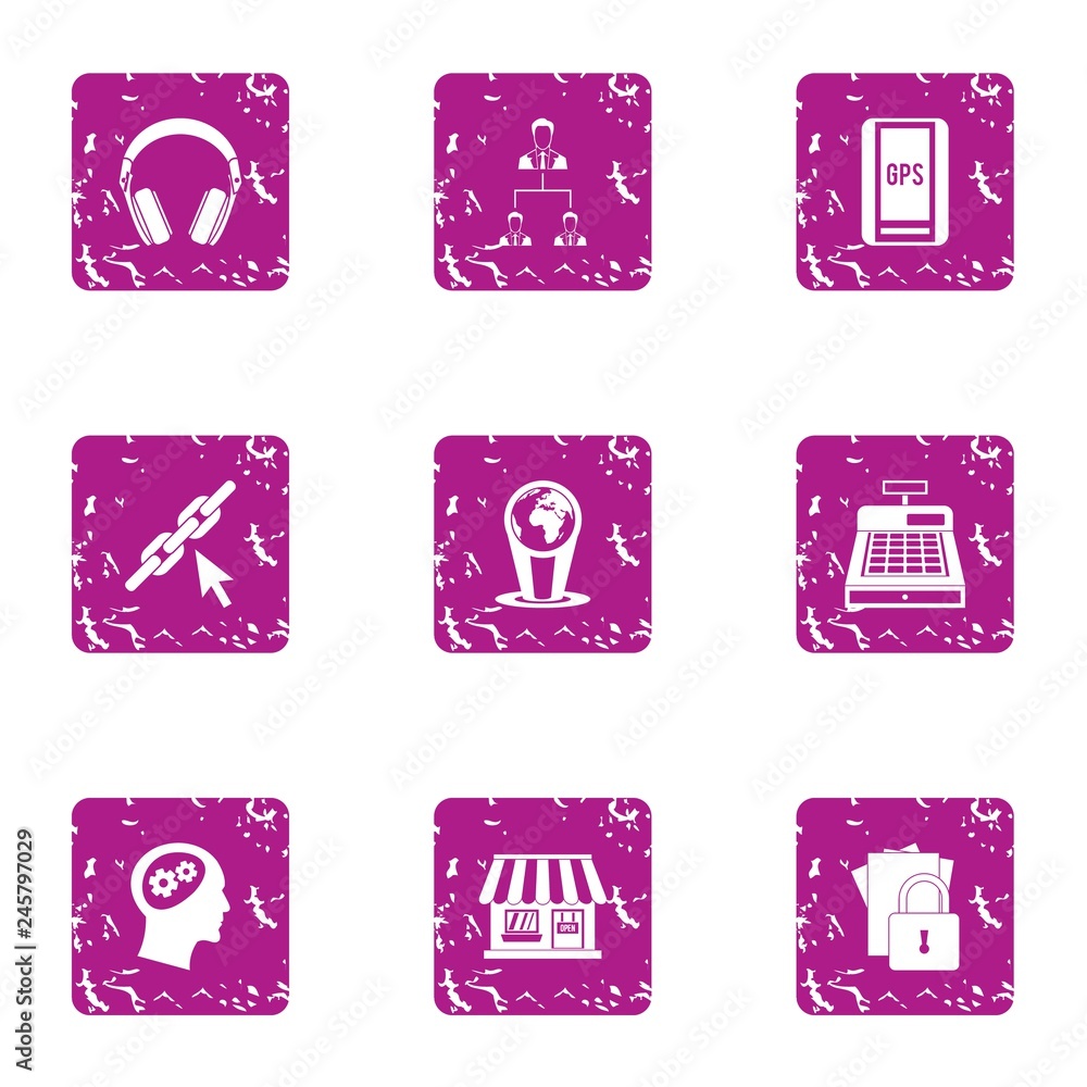 Poster track the location icons set. grunge set of 9 track the location vector icons for web isolated on wh