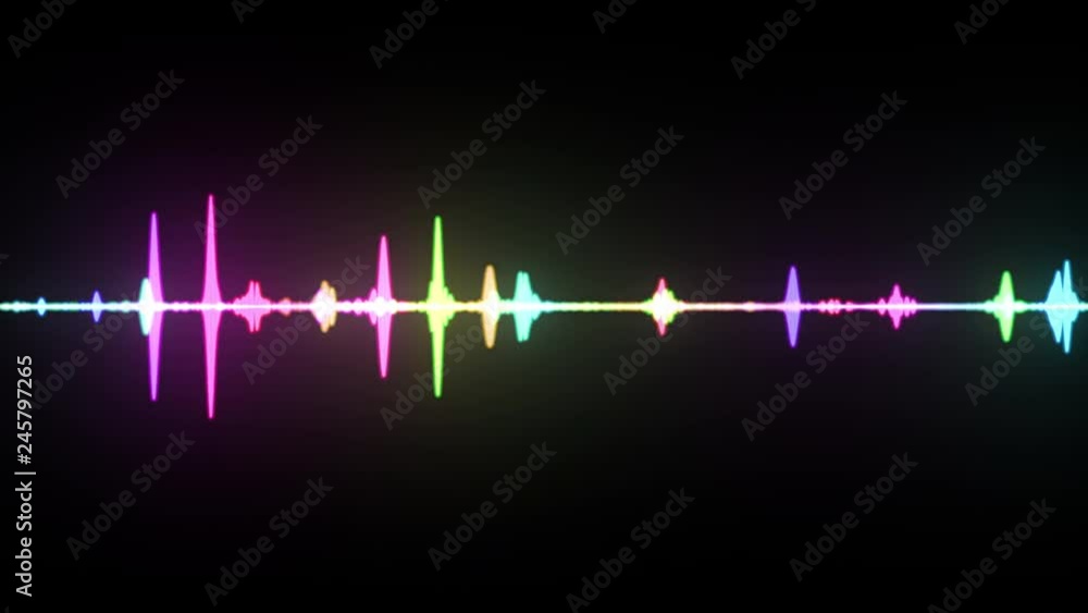 Poster multicolor waveform spectrum, imagination of voice record, artificial intelligence, seamless loop 4k