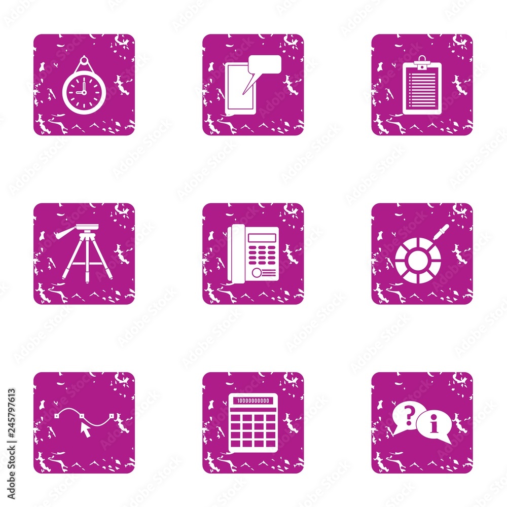 Poster performance indicator icons set. grunge set of 9 performance indicator vector icons for web isolated