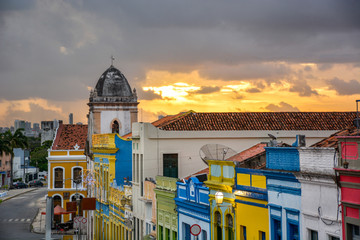 The historic architecture of Olinda in Pernambuco, Brazil with its colonial buildings and...