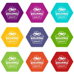 Obraz premium Building quality icons 9 set coloful isolated on white for web