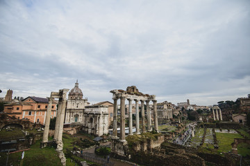 Fototapeta na wymiar Ruins of the Roman Forum at Palatino hill in Roma, Italy