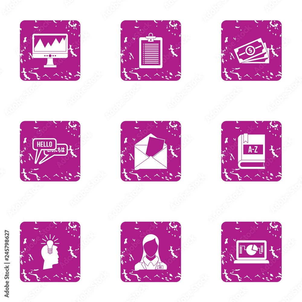 Aufkleber hello icons set. grunge set of 9 hello vector icons for web isolated on white background