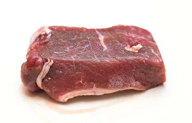 slices of raw meat on a white background