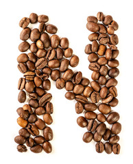 N letter made from coffee beans isolated on white background