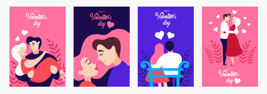 set of postcards to the day of saint Valentin. vector cartoon illustration