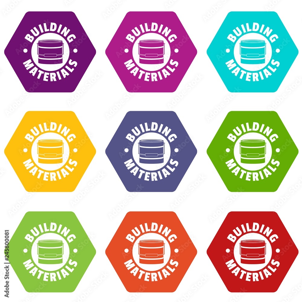 Poster building material icons 9 set coloful isolated on white for web