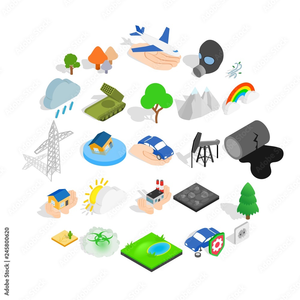 Poster flammable icons set. isometric set of 25 flammable vector icons for web isolated on white background