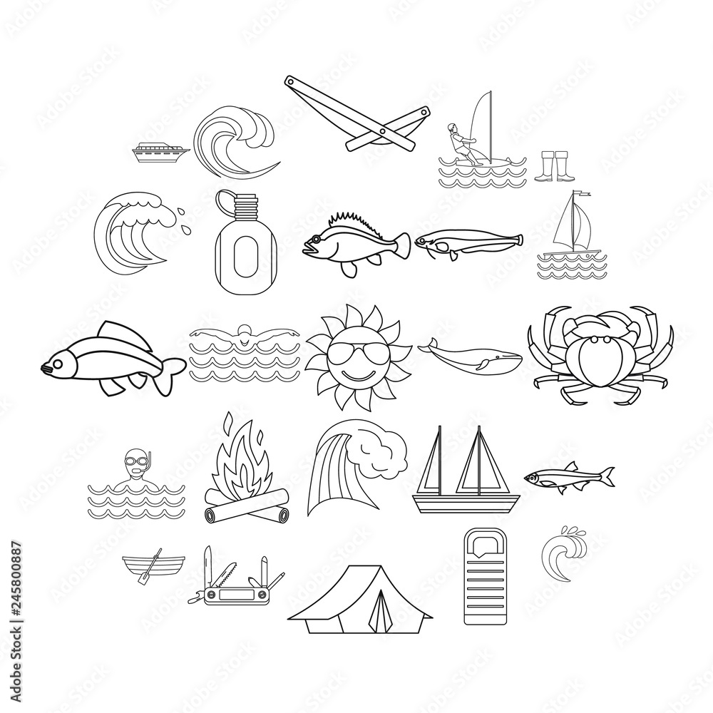 Aufkleber fish icons set. outline set of 25 fish vector icons for web isolated on white background