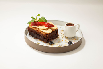 homemade chocolate brownies on white background