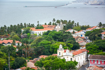 Beautiful aerial view of  buildings and beach view of Olinda and Recife in Pernambuco, Brazil
