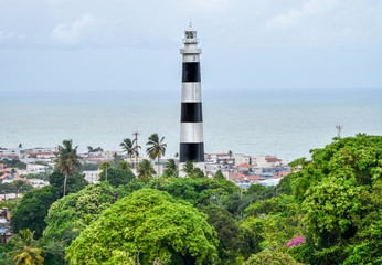 Aerial view of Olinda Lighthouse and Church of Our Lady of Grace, Catholic Church built in 1551,...