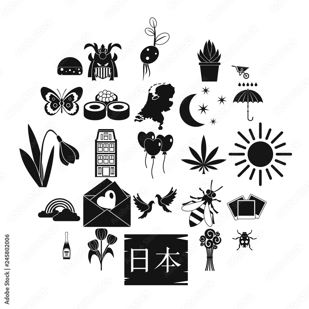 Poster blossom icons set. simple set of 25 blossom vector icons for web isolated on white background