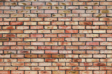 Texture of red and yellow textured brick wall. Grunge background with space for text or image. Empty template and mockup for designers.