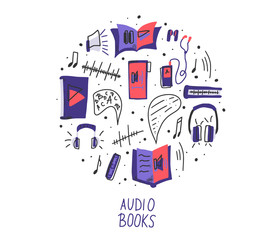 Set of audio books symbols. Vector illustration.