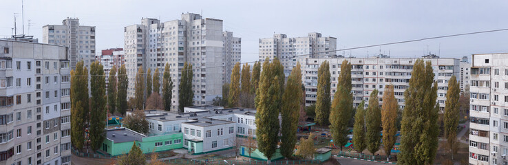 Panoramic top view of a residential neighborhood