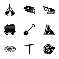 Processing of stone icons set. Simple set of 9 processing of stone vector icons for web isolated on white background