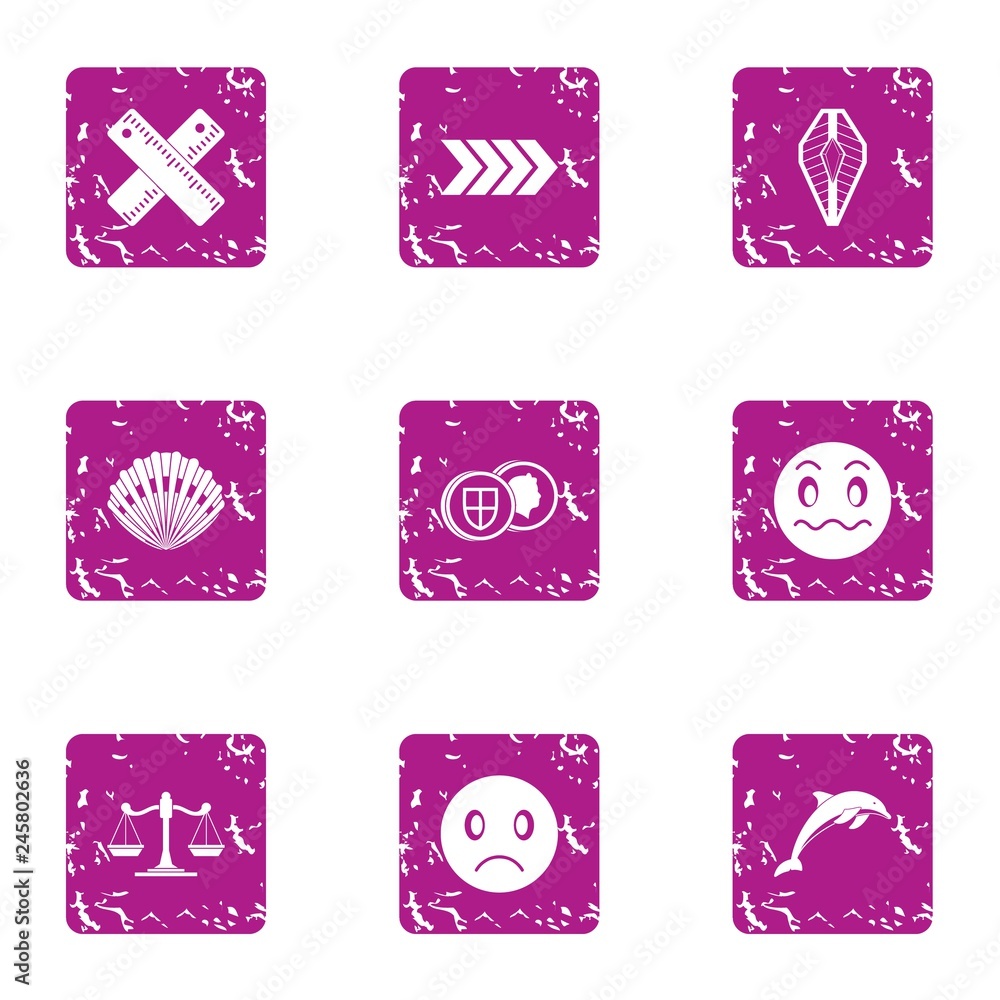 Poster bad action icons set. grunge set of 9 bad action vector icons for web isolated on white background