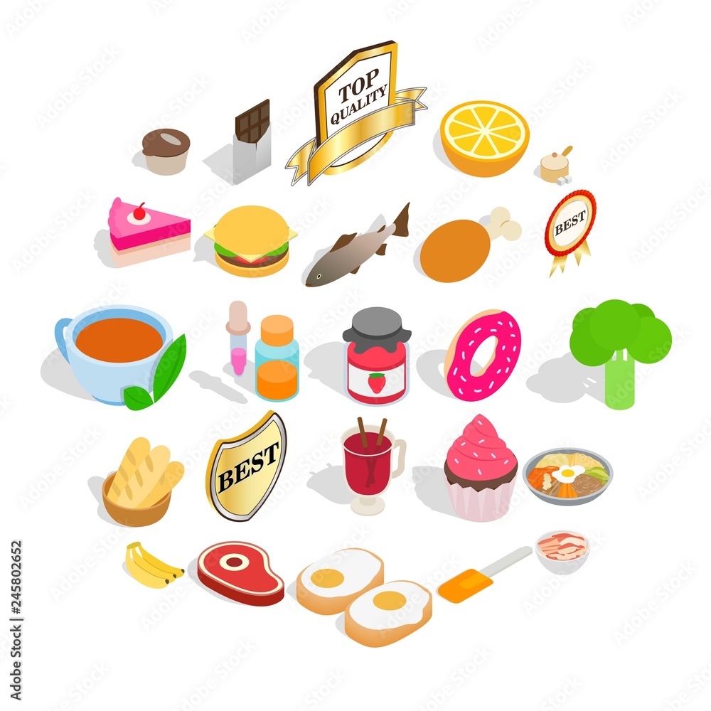 Poster smoothies icons set. isometric set of 25 smoothies vector icons for web isolated on white background