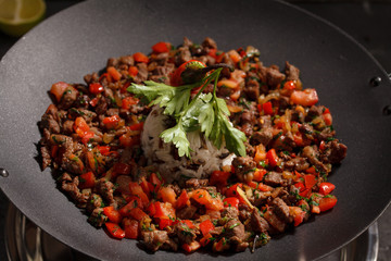 Sausage with sliced meat and vegetables