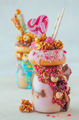 Valentines day freak shake on beige background