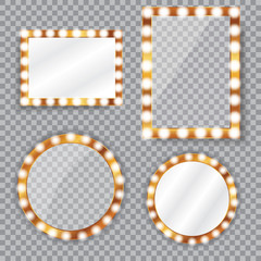 Set of different geometric vanity mirror with light bulbs