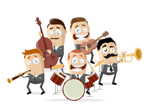 funny cartoon illustration of a music band