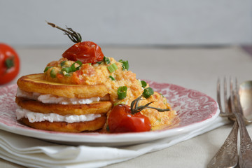 Colombian scrambled eggs huevos pericos with tomato and onion