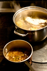 Making a soup, gouinea fowl bouillon