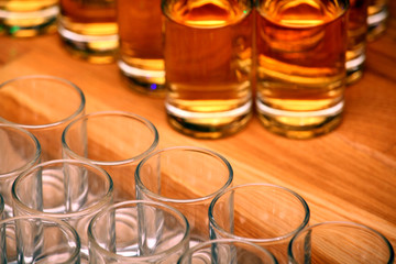 empty glass shot whiskey wooden table 