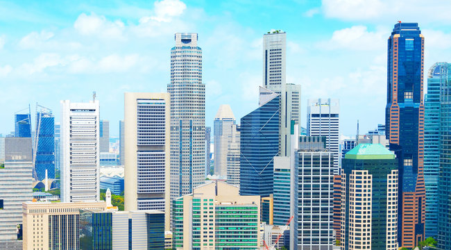 Aerial panorama of Singapore Downtown