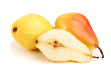 ripe red yellow pear fruits isolated on white background