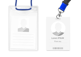 Lanyard with badge set. Vector illustration. Ready realistic lanyard for any background. EPS10.