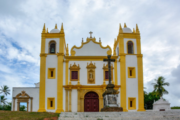 Aerial view of the historical Carmo church in Olinda, Pernambuco, Brazil with its Baroque style and...