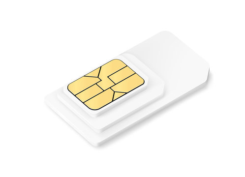 Blank plastic card with sim chip mockup. Vector illustration isolated on white background. Ready fro your design. EPS10.