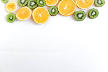 Frame for design with kiwi and orange. Background for designers with kiwi and orange. Fresh Kiwi and orange. Basis for a banner, design, a web site
